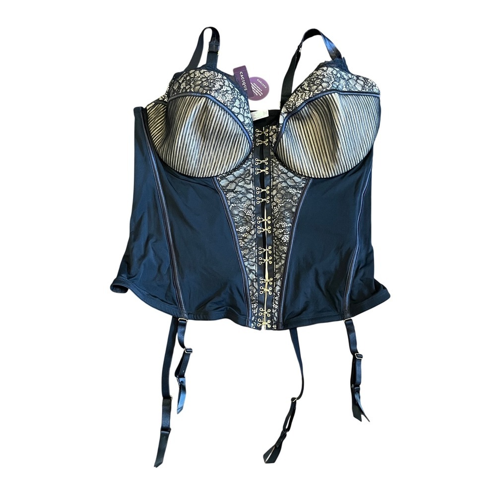 Cacique Women's Corset Sz‎ 42DDD Veiled Lace Hook & Eye Black Underwire Sexy NWT